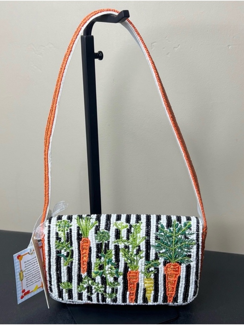 Handcrafted in India Carrot Cake Striped Beaded Bag Viral TikTok